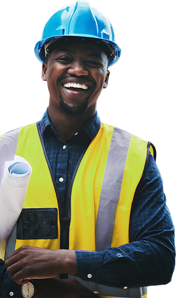 Smiling engineer in a hard hat and safety vest